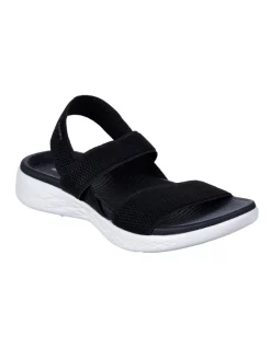 Promo 🧨 Skechers On-The-Go 600 Flawless Black/White 🩴 Sandal 🌟